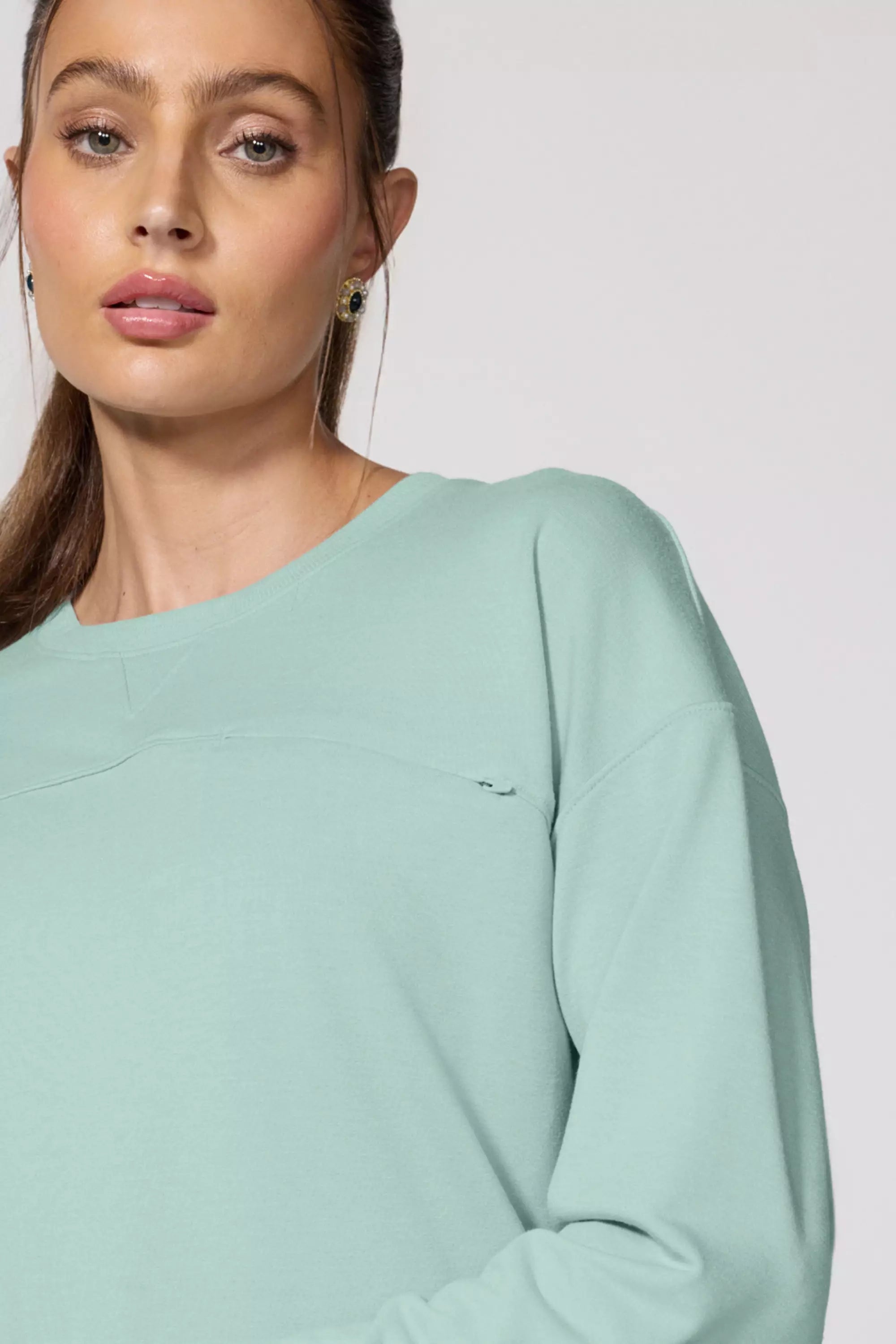 Cozy Fleece Pullover - Blue Haze Surplice Neck Pullover