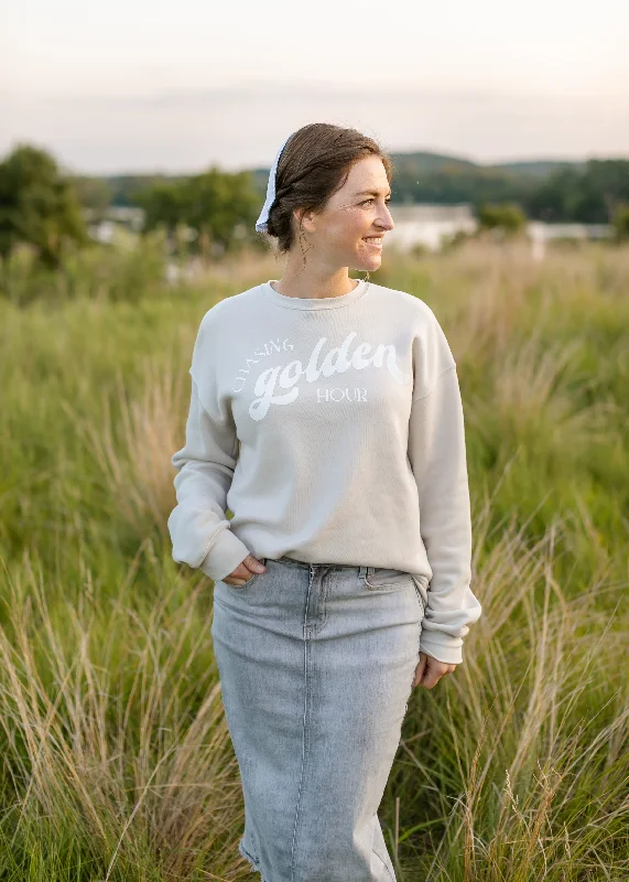 Golden Hour Crewneck Sweatshirt - FINAL SALE Hoodie with Frayed Bohemian Relaxed