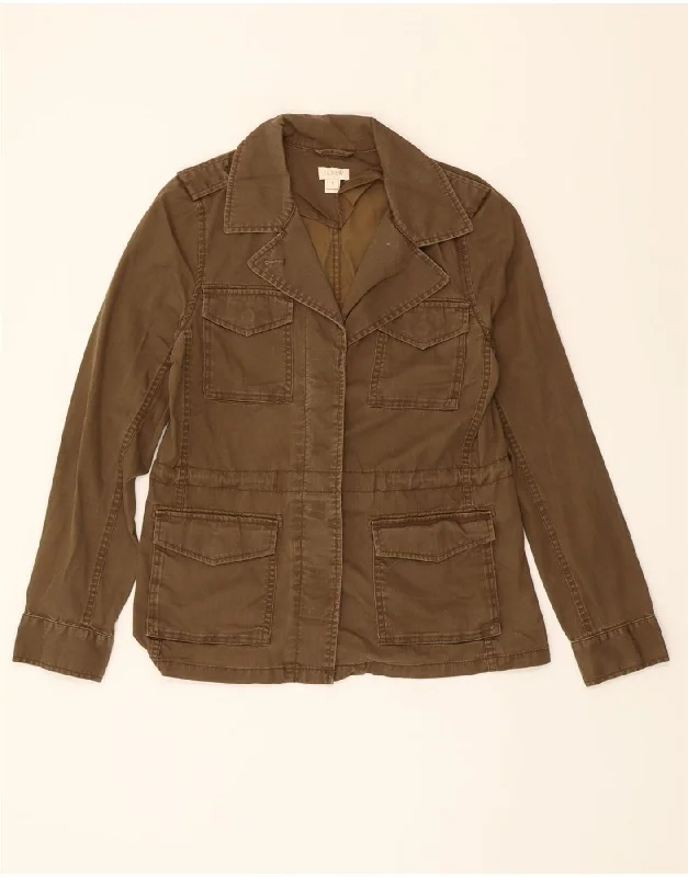 J. CREW Womens Military Jacket UK 10 Small Khaki Cotton Zip Front Button Front Snap Front