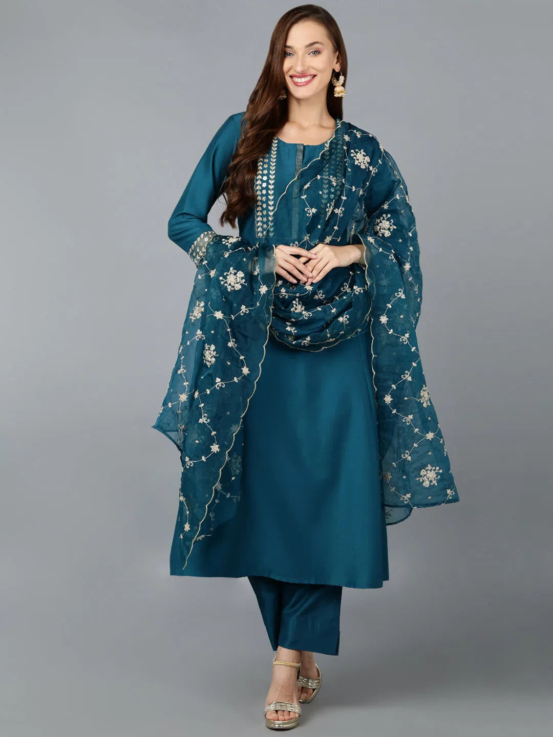 Ahika Women Silk Blend Embroidered Kurta Trouser-PKSKD1901A_XS Trousers stylish elegant Ahika Women Silk Blend Embroidered Kurta Trouser-PKSKD1901A_XS Trousers stylish elegant