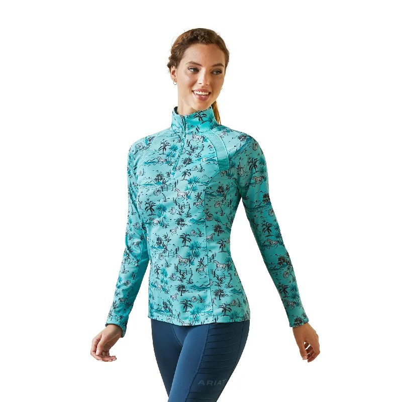 Ariat Ladies Sunstopper Blue Oasis 1/4 Zip Baselayer Pullover 10043598 Spaghetti Sleeve Top