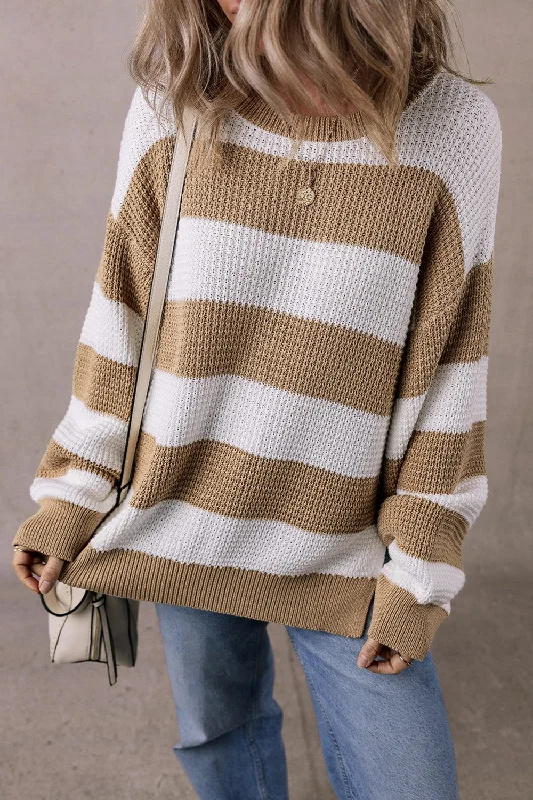 Tyler Color Block Round Neck Sweater Real Fur Shearling Chenille