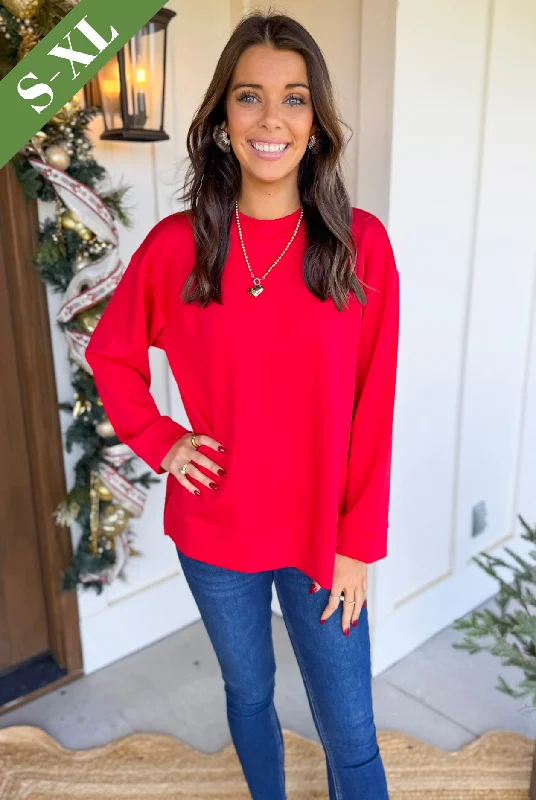 Perfectly You Pullover Top in Red Honey Neck Pullover