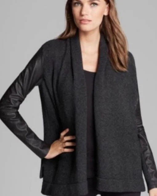 Leather Sleeve Cardigan Mesh Fabric Canvas Fabric Denim Fabric