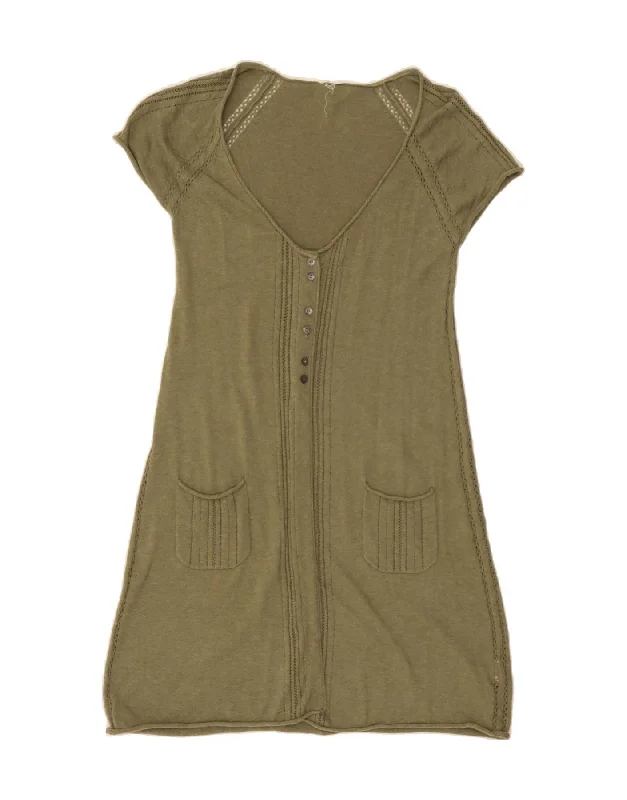 WHITE STUFF Womens Short Sleeve Longline Cardigan Sweater UK 8 Small Green Striped Floral Plaid WHITE STUFF Womens Short Sleeve Longline Cardigan Sweater UK 8 Small Green Striped Floral Plaid