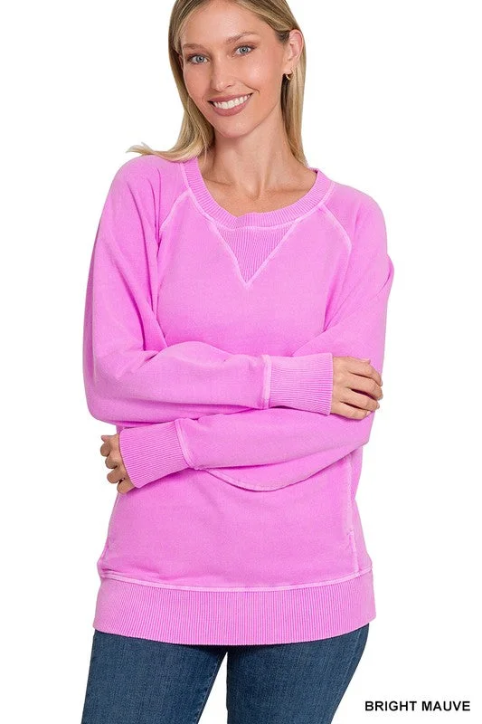 Casual Candor Bright Mauve French Terry Pocket Pullover Top Short Sleeve Top