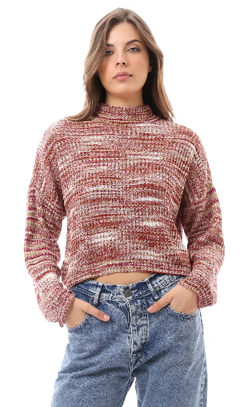O169975 Fashionable Mock Neck Colorful Knitted Pullover Chunky Knit Pullover