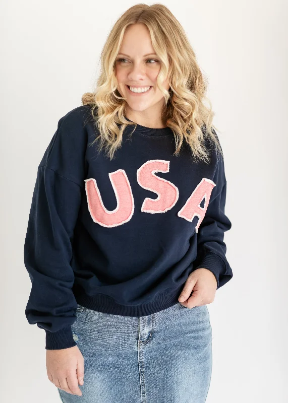 USA Drop Shoulder Crewneck Sweatshirt Hoodie Sweatshirt Pullover