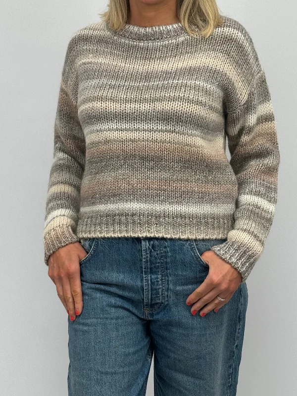 EMME Beige Stripe Sweater Handmade Hand-knitted Hand-woven