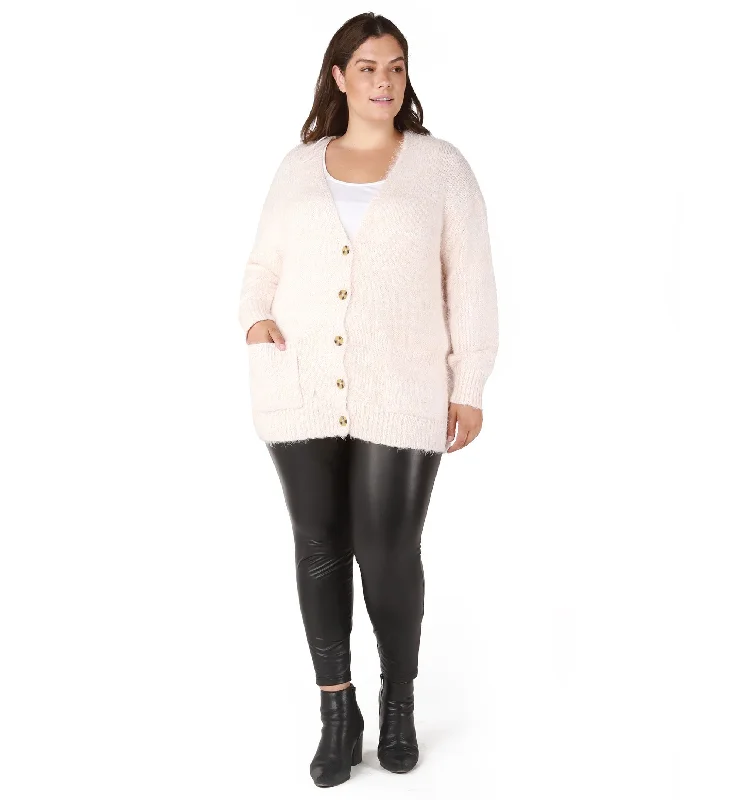 Trendy Plus Size Long-Sleeve Eyelash Cardigan Lace Blend Ribbed Blend Corduroy Blend