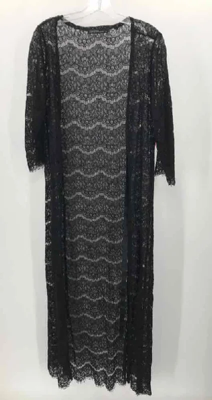 Pre-Owned Zanzea Collection Black Size Medium Lace Long Shawl Sweater Real Fur Shearling Chenille