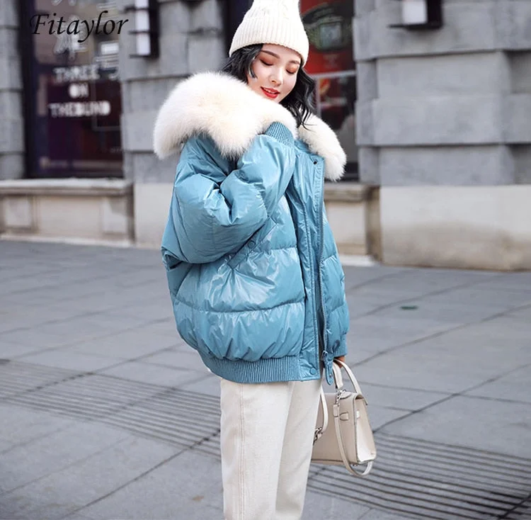 WILUXE White Duck Down Parkas Winter Jacket Women Tailored Jacket Straight Jacket A-Line Jacket