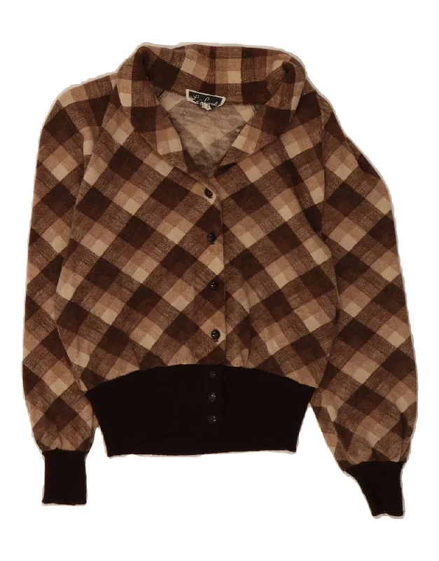 LUISA SPAGNOLI Womens Cardigan Sweater UK 10 Small Brown Check Wool Sequined Glittery Shiny LUISA SPAGNOLI Womens Cardigan Sweater UK 10 Small Brown Check Wool Sequined Glittery Shiny