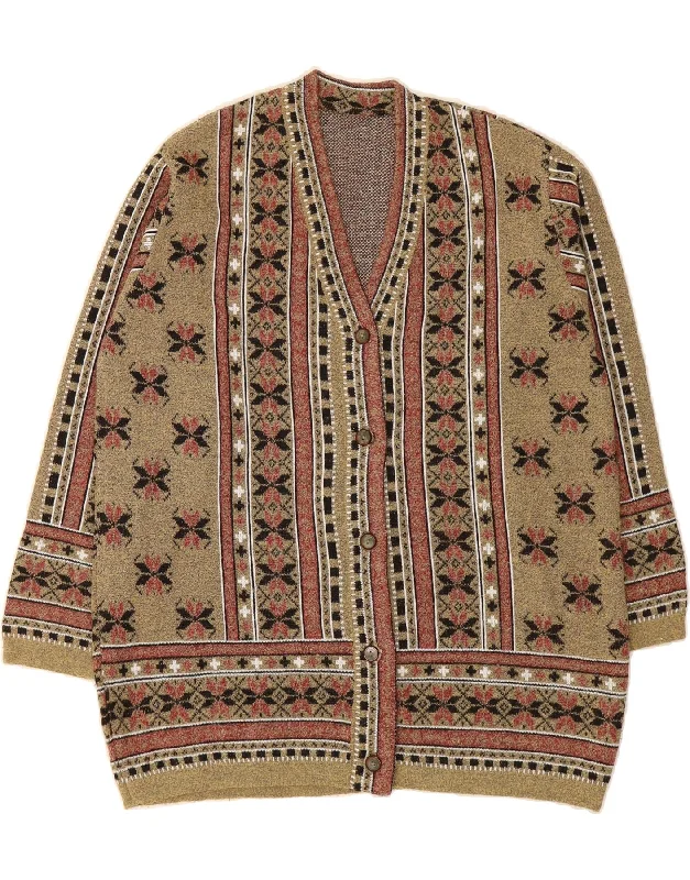 VINTAGE Womens Oversized Cardigan Sweater UK 18 XL Beige Fair Isle Ribbed Striped Patterned VINTAGE Womens Oversized Cardigan Sweater UK 18 XL Beige Fair Isle Ribbed Striped Patterned