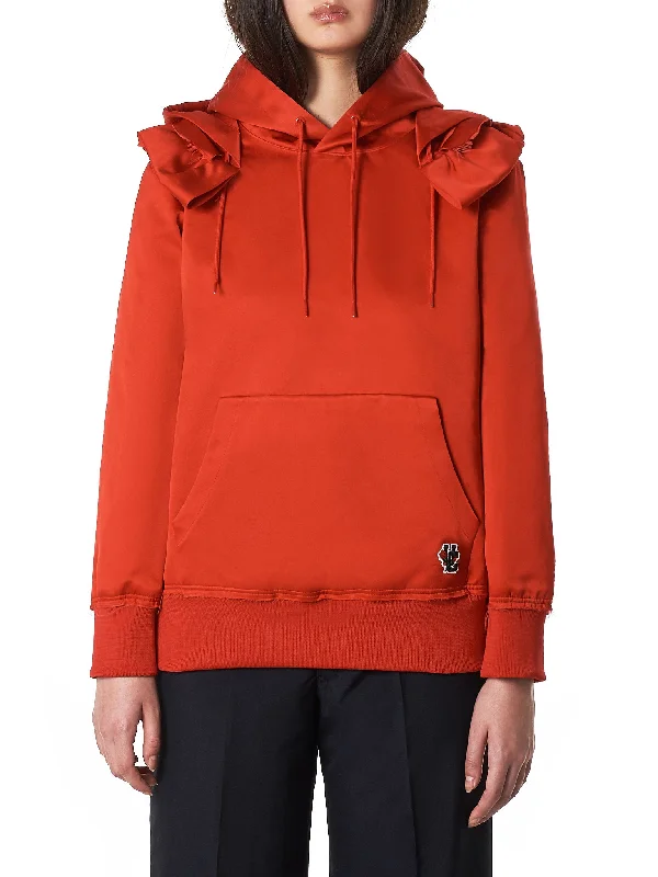 Double-Hooded Silk Pullover (UCV1409-RED) Long Bell Sleeve