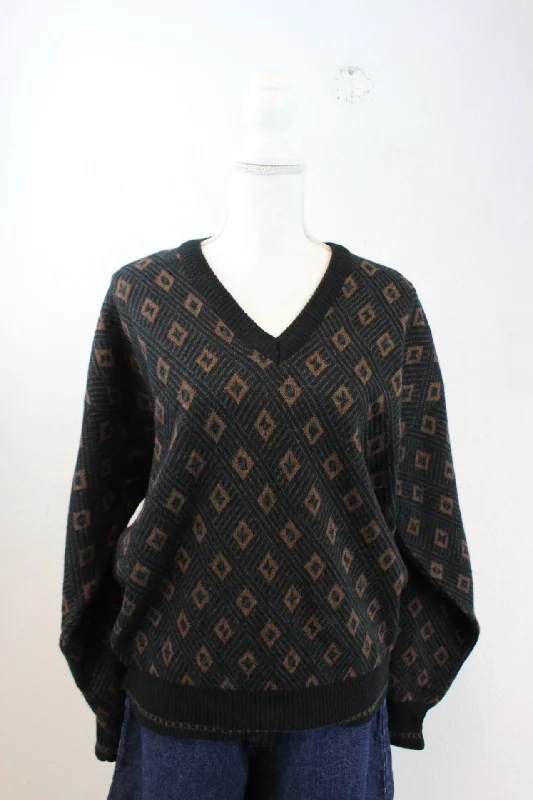 Vintage Black Brown Pullover (M) Peter Pan Collar