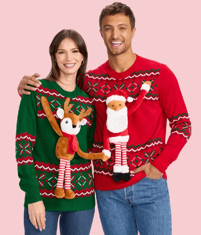 Reindeer & Santa Magnetic Duo Ugly Christmas Sweaters (Unisex) Spandex Rayon Corduroy Reindeer & Santa Magnetic Duo Ugly Christmas Sweaters (Unisex) Spandex Rayon Corduroy