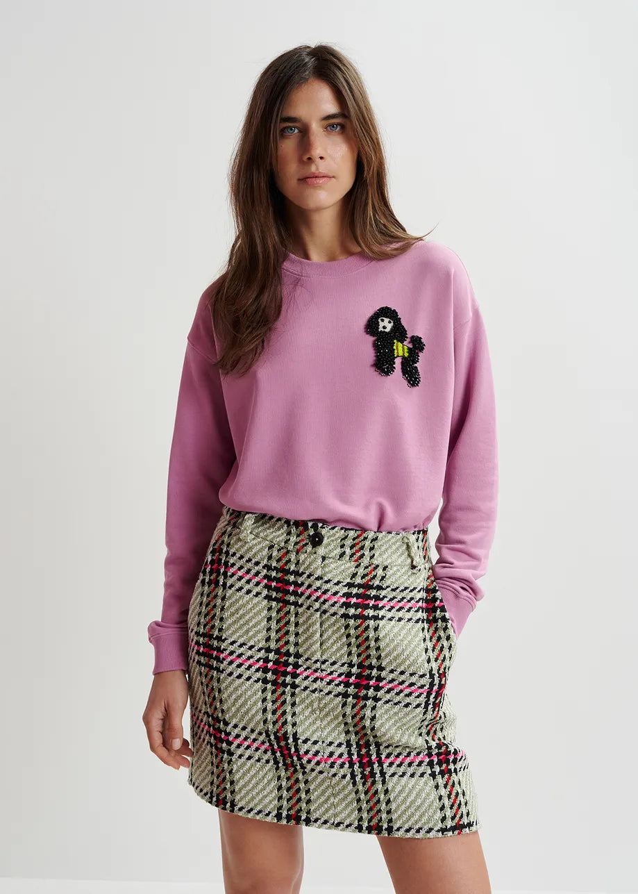 ESSENTIEL Mauve Heart Sweater Denim Fabric Leather Fabric Suede Fabric