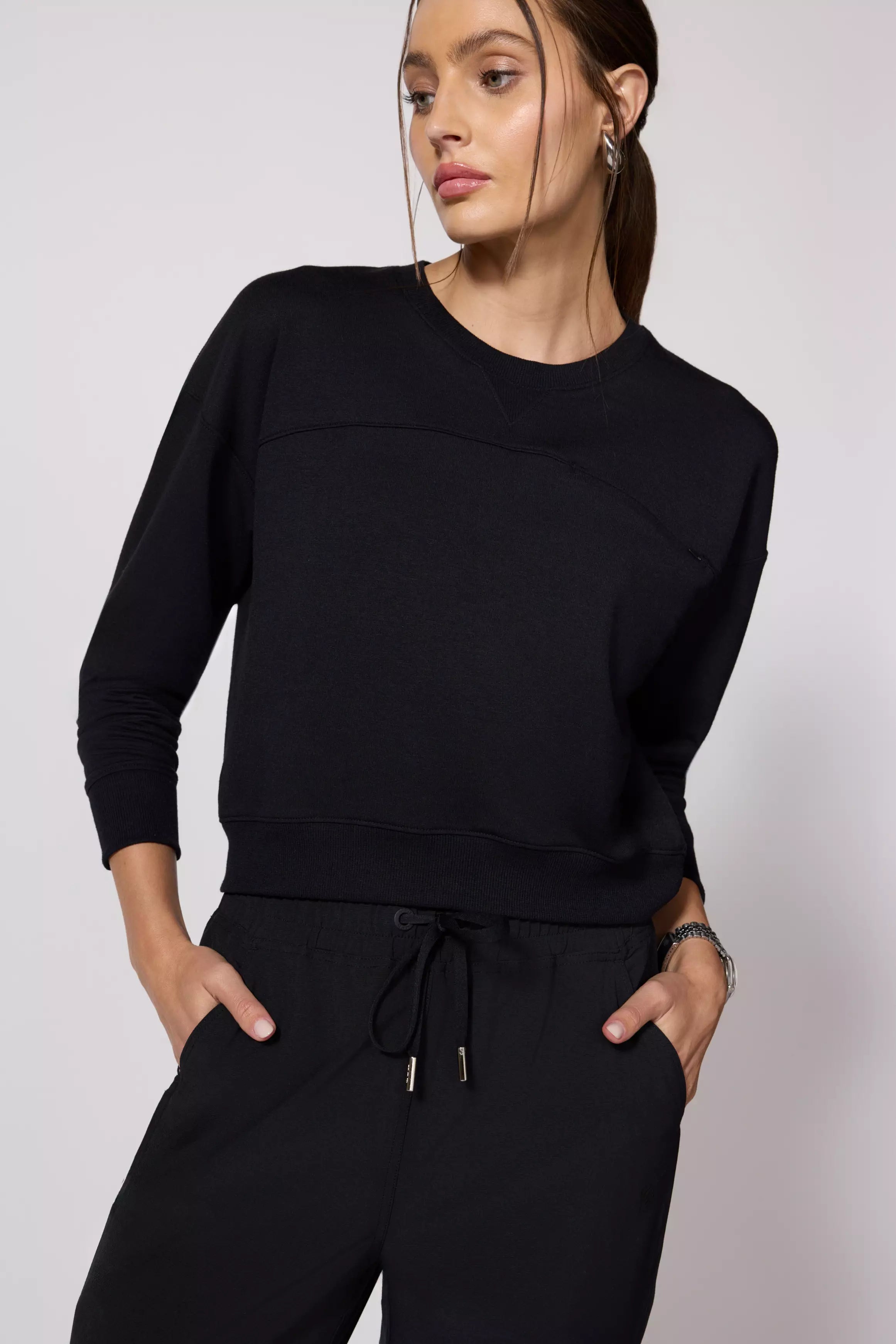 Cozy Fleece Pullover - Black Sabrina Neck Pullover