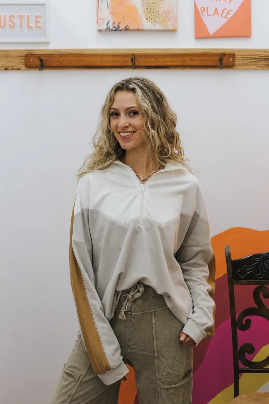 Be Right Back Ecru Beige Pullover Puff Sleeve Stylish