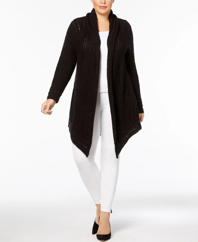 Style & Co Plus Size Pointelle Open Front Cardigan Silk Blend Satin Velvet