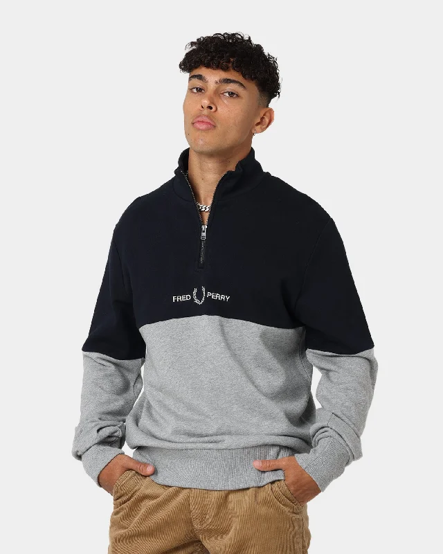 Fred Perry Colourblock Half Zip Sweatshirt Steel Marl Hoodie with Monochrome Minimalist Simple