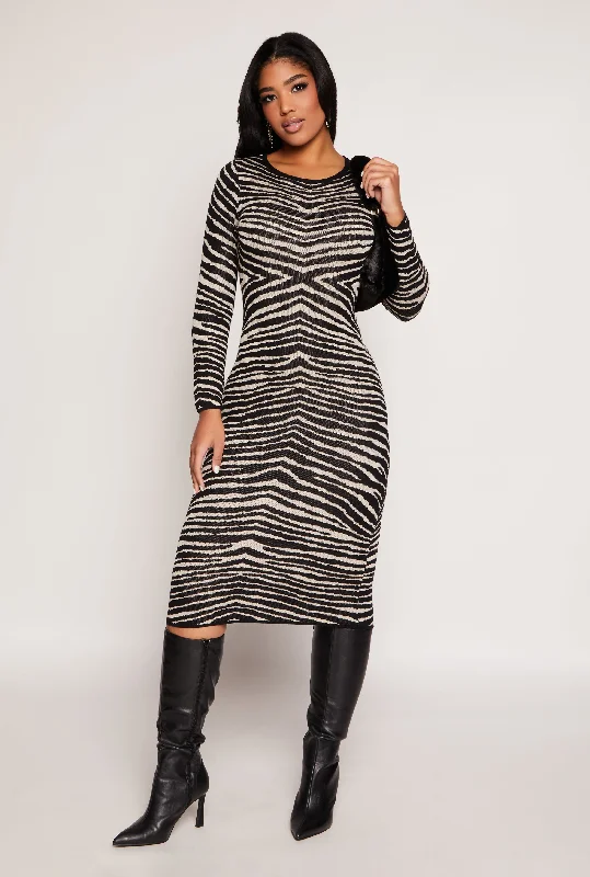 Almost Famous Zebra Lace Up Back Sweater Dress Oversized Loose Flowy