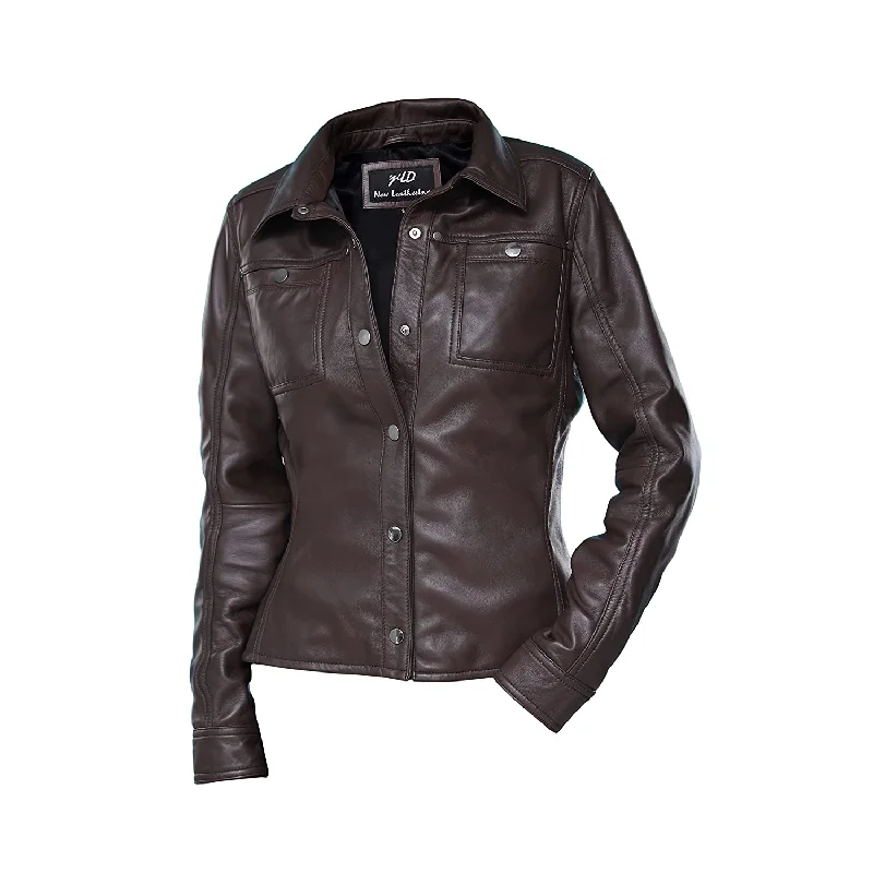 Women's Brown Shirt Style Leather Jacket Faux Fur Jacket Real Fur Jacket Shearling Jacket Women's Brown Shirt Style Leather Jacket Faux Fur Jacket Real Fur Jacket Shearling Jacket