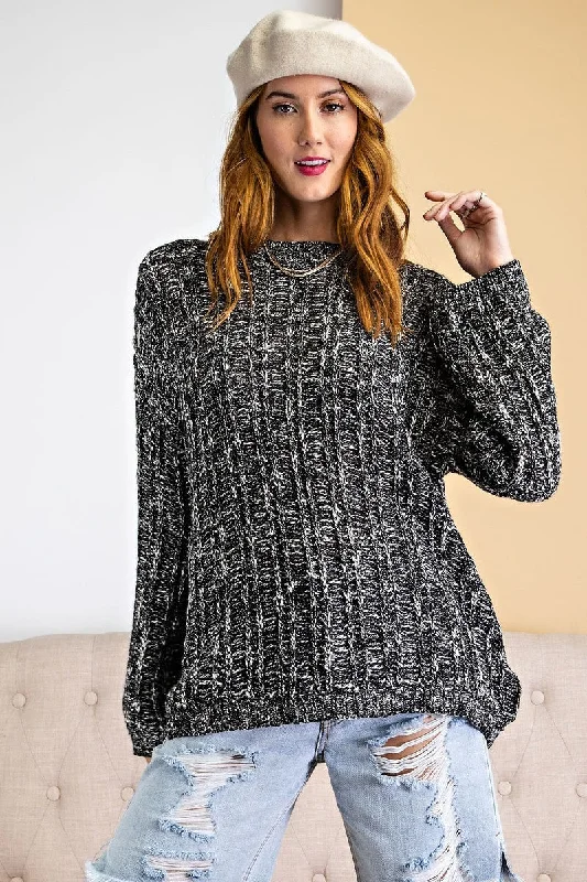 Textured Knitted Sweater Silk Blend Satin Velvet