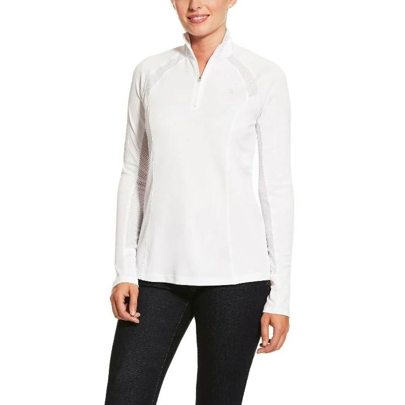 Ariat® Ladies Sunstopper 2.0 White 1/4-Zip Pullover Baselayer 10030471 Cold Shoulder Design