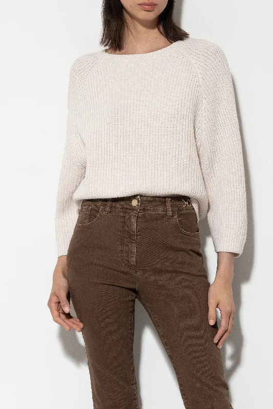 LUISA CERANO Cream Knit Sweater Turtle Neck Boat Neck Asymmetrical Neck