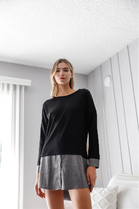 Knit Combo Long Sleeve Sweater Dress Satin Fabric Silk Fabric Chiffon Fabric