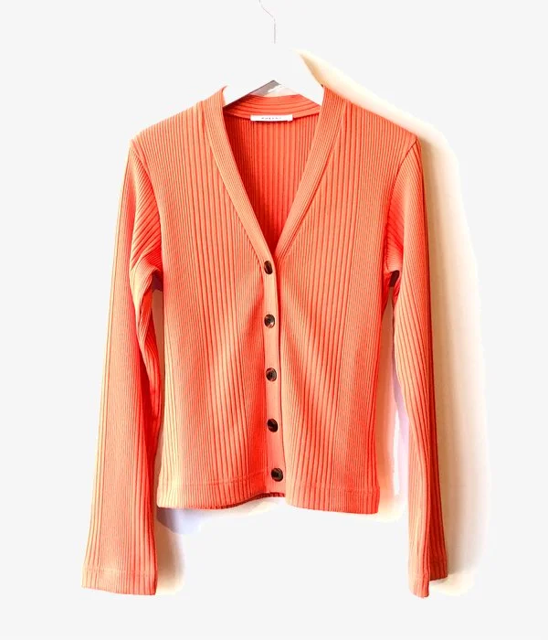 PHEENY/Pe/C RANDOM RIB CARDIGAN (ORANGE) Herringbone Houndstooth Plaid