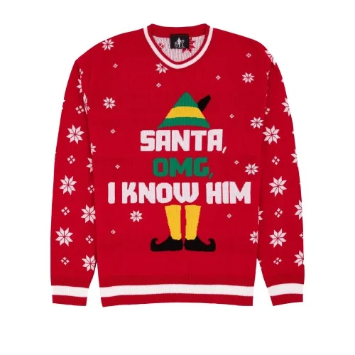 Elf Unisex Adult Knitted Christmas Jumper Terry Blend Velvet Blend Canvas Blend