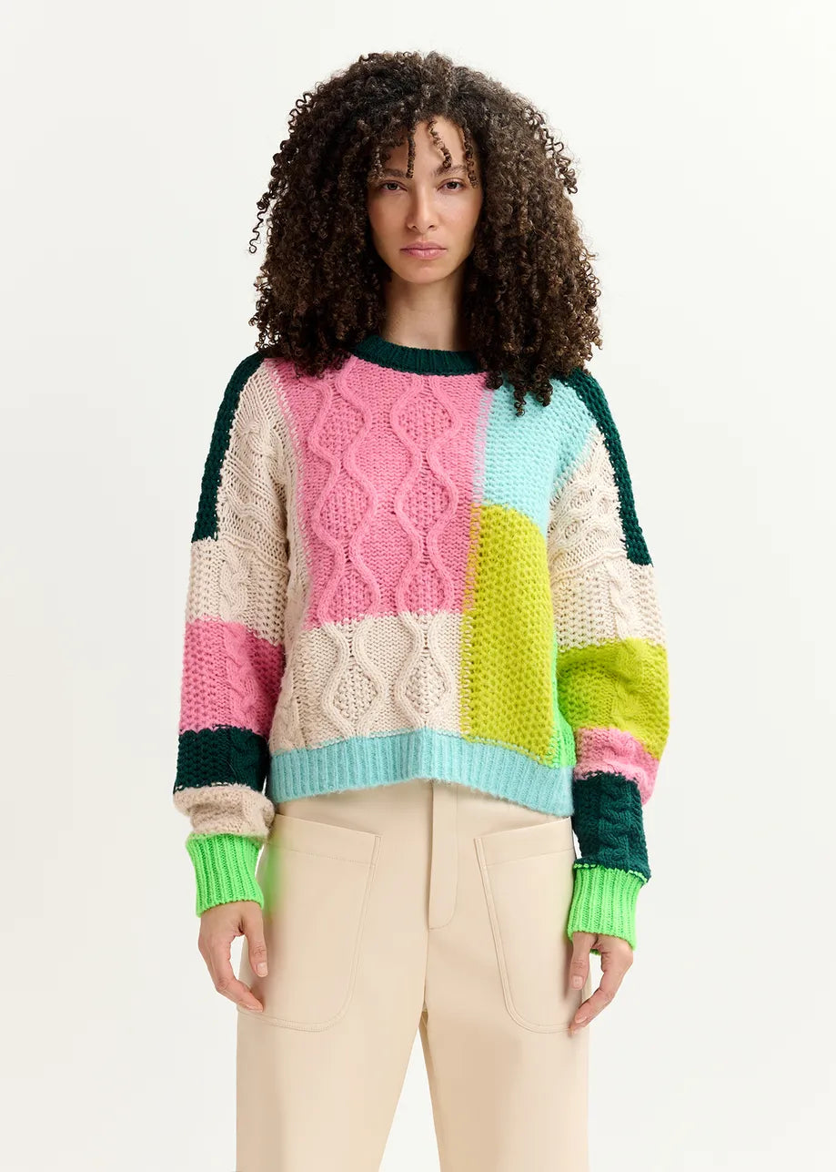 ESSENTIEL Off White Stripe Knit Sweater Zippered Front Buttoned Front Snap Front