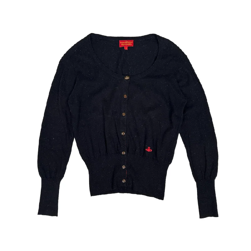 (3) VIVIENNE WESTWOOD RED LABEL SCOOP NECK SPECKLED CARDIGAN - BLACK / RED / BLUE Open Front Closed Front Wrap Front