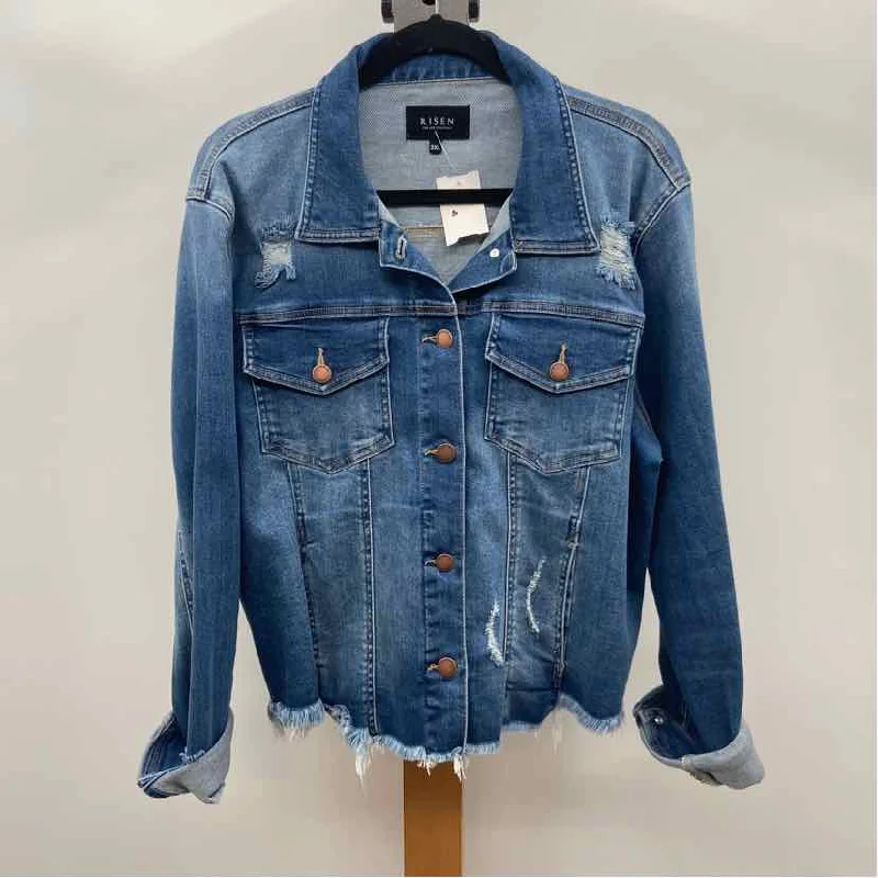 Risen Women's Size 2X Blue Solid Jacket Striped Jacket Polka Dot Jacket Floral Jacket Risen Women's Size 2X Blue Solid Jacket Striped Jacket Polka Dot Jacket Floral Jacket