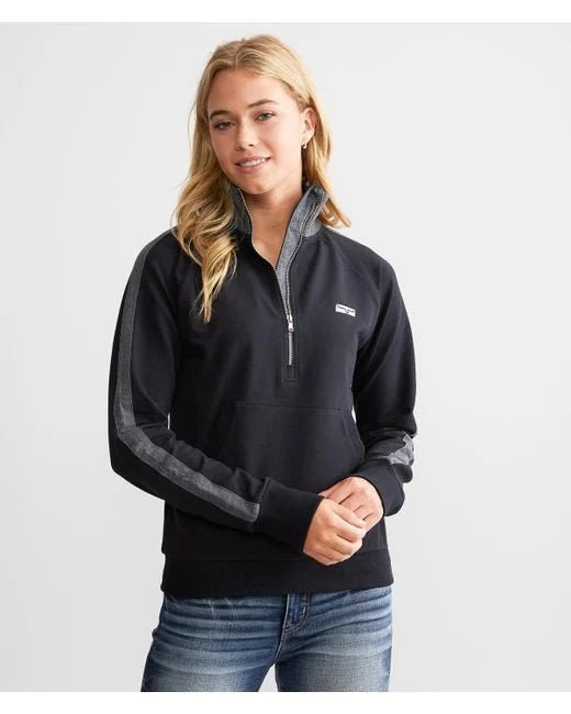 Kimes Ranch Women's Black Maricopa Half Zip Pullover Bardot Neck Top