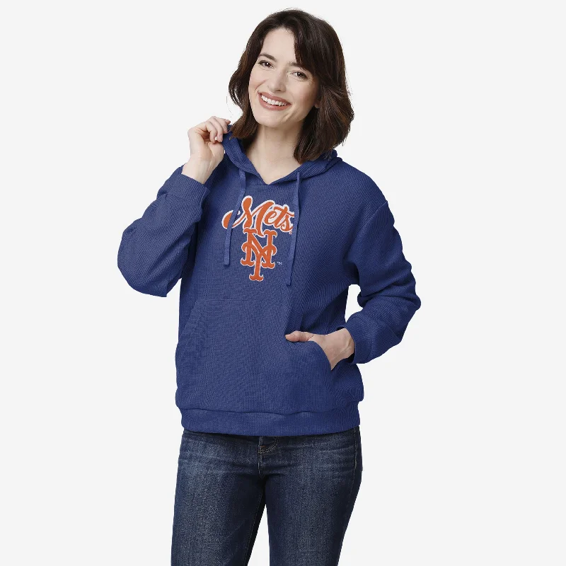 New York Mets Womens Waffle Lounge Sweater Boat Neck Shawl Collar Notched Collar