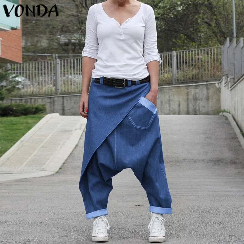 Women Casual Denim Harem Pants VONDA Fashion Summer Wide Leg Pants Bohemian Women's Trousers Plus Size Beach Streetwear 5XL Trousers Business Professional Women Casual Denim Harem Pants VONDA Fashion Summer Wide Leg Pants Bohemian Women's Trousers Plus Size Beach Streetwear 5XL Trousers Business Professional