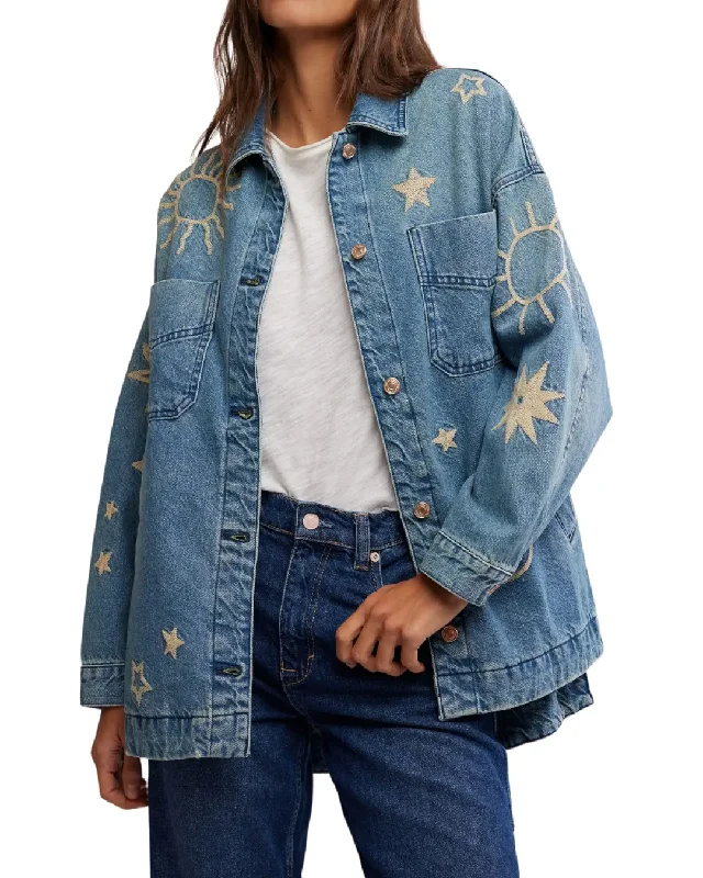 Madison City Embroidered Jacket Skyway Blues Stand-Up Collar Roll-Neck Collar Turtle Neck