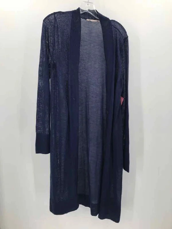 Pre-Owned Soft Surroundings Navy Size Medium Long Cardigan Sweater Jersey Fabric Tulle Fabric Batik Fabric