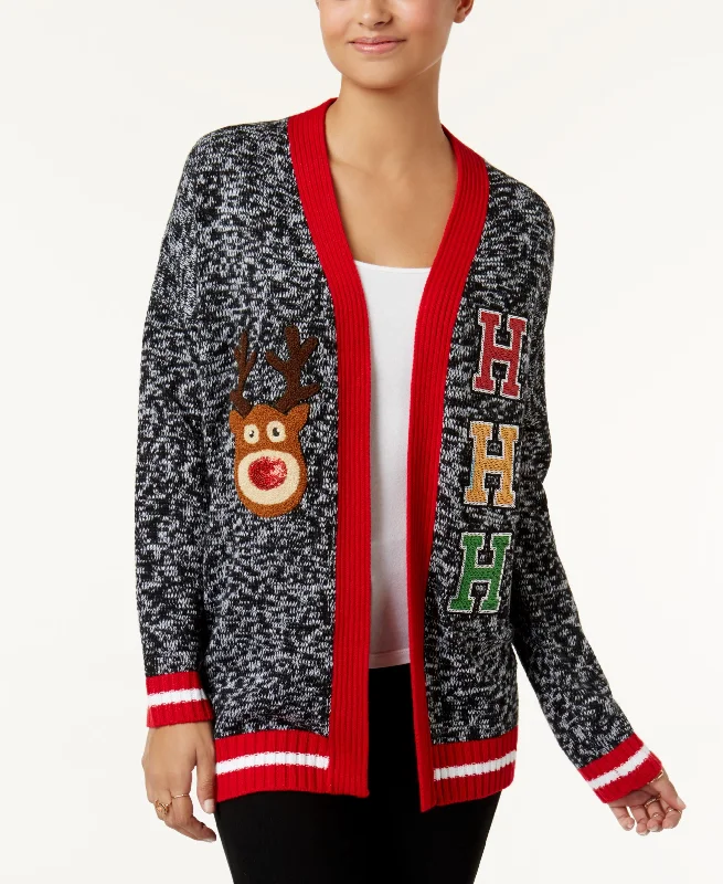 Hooked Up By Iot Juniors Ho Ho Ho Varsity Holiday Cardigan Fitted Slim Tailored