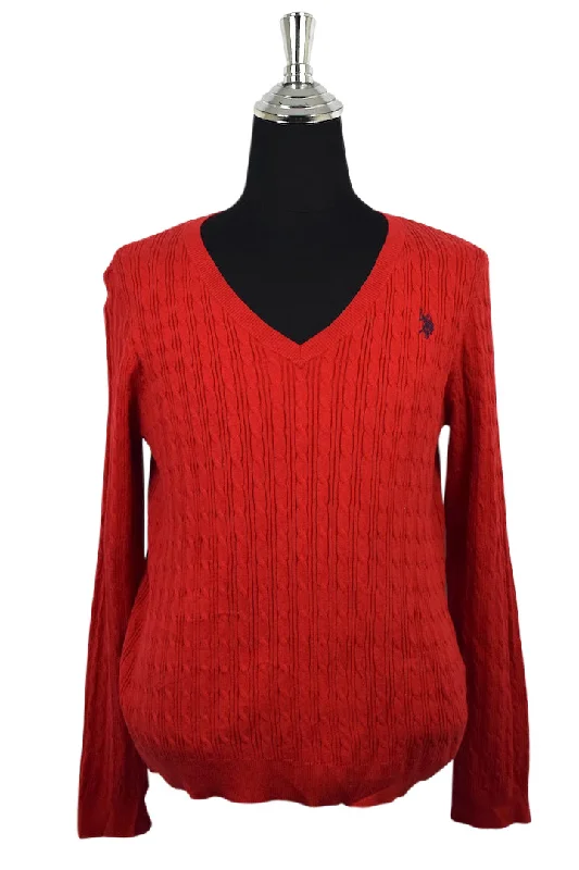 Red Knitted Pullover Crew Neck Wool