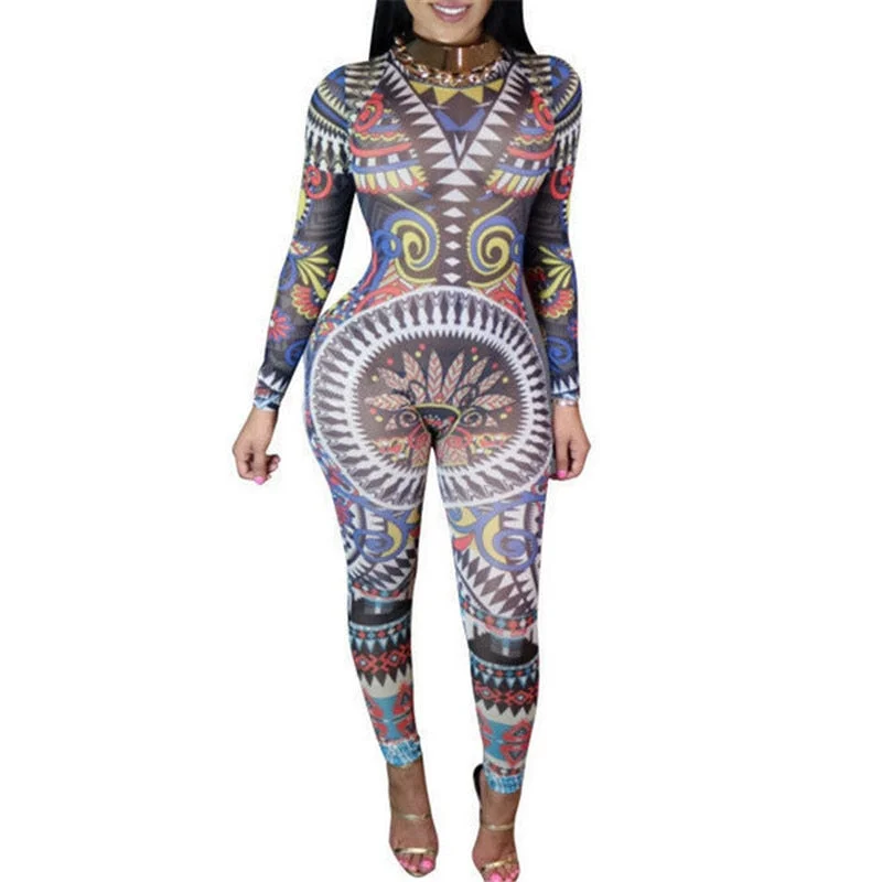 Women's Print One Piece Jumpsuit Bodycon Long Sleeve Jumpsuit Romper Trousers Lace Up Skinny Women Clothing Trousers Occasion Special Women's Print One Piece Jumpsuit Bodycon Long Sleeve Jumpsuit Romper Trousers Lace Up Skinny Women Clothing Trousers Occasion Special