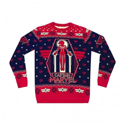 Captain Marvel Womens/Ladies Premium Knitted Christmas Jumper Elasticated Padded Insulated Captain Marvel Womens/Ladies Premium Knitted Christmas Jumper Elasticated Padded Insulated