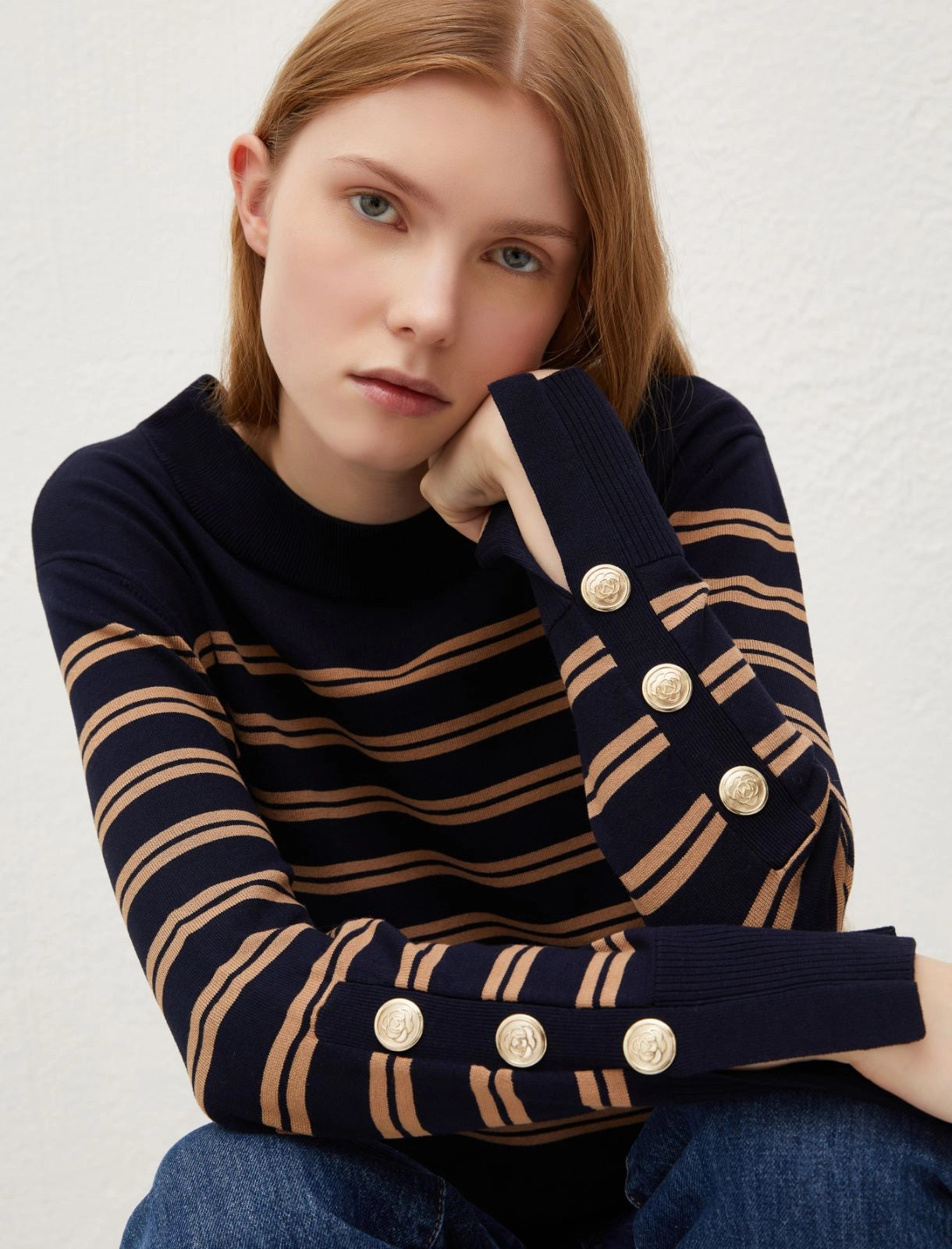 MARELLA Stripe Sweater Terry Blend Velvet Blend Canvas Blend