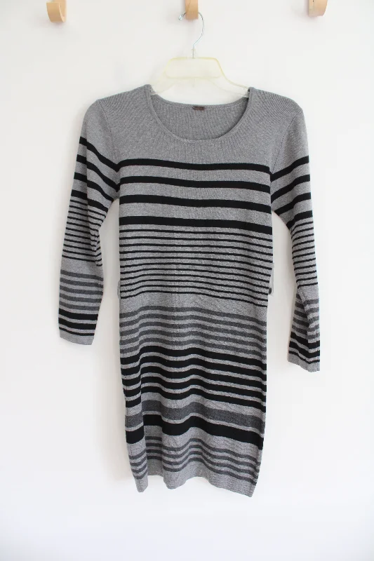 Poof Gray & Black Striped Sweater Dress | M Mesh Fabric Canvas Fabric Denim Fabric