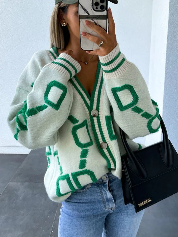 Contrast Single-Breasted Drop-Sleeve Sleeve Sweater Cardigan Real Fur Shearling Chenille