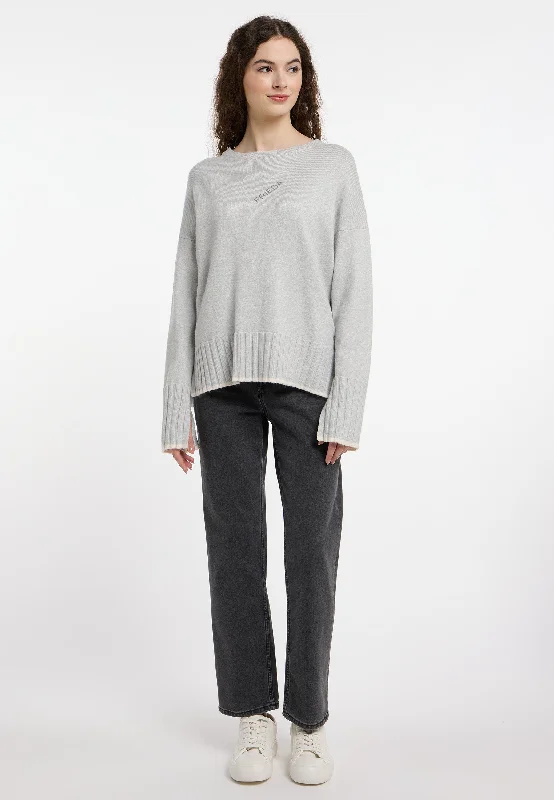 FRIEDA & FREDDIES Grey Jumper Notch Collar Peter Pan Collar Cowl Neck